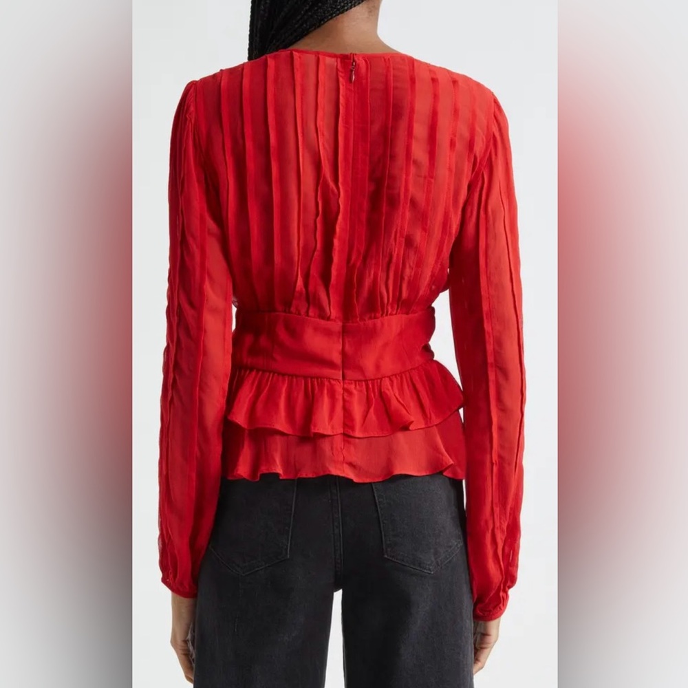 FARM Rio Bright Red Valentine’s Day Pleated Peplum Top Sz M NWT $198 - Picture 2 of 11